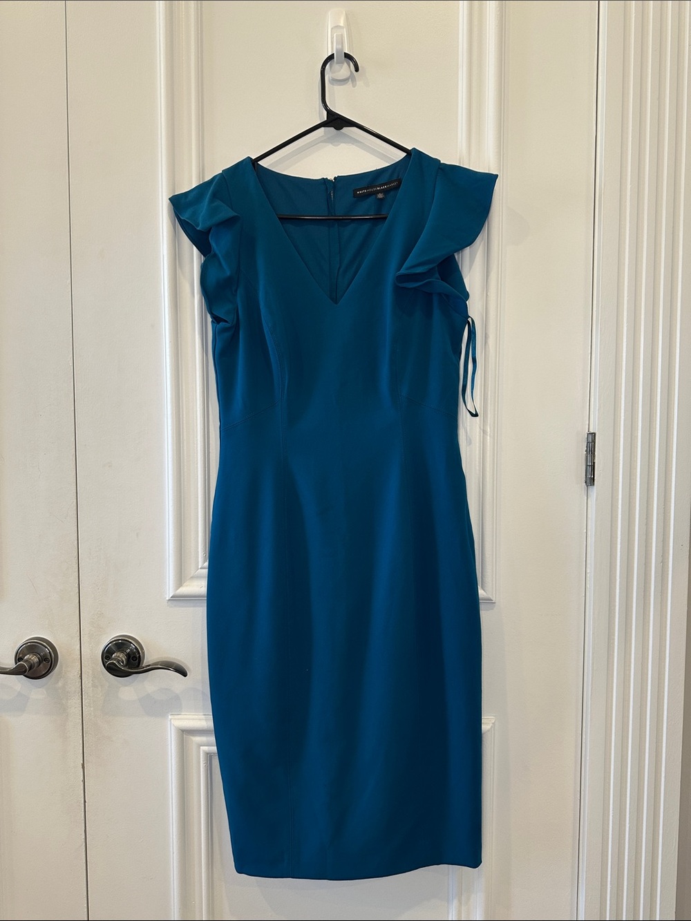 White House Black Market Teal V-Neck Ruffle-Sleeve Midi Dress